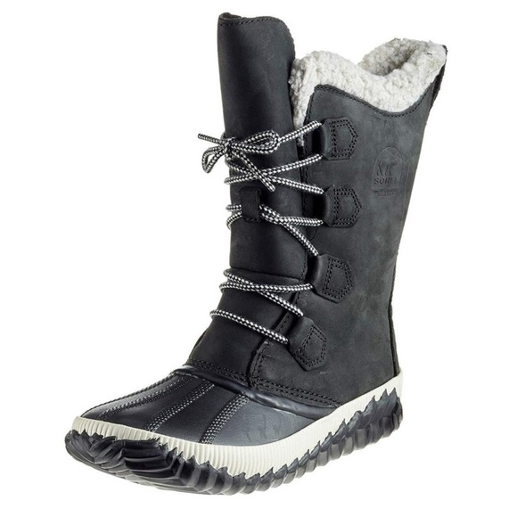 SOREL OUT AND ABOUT LACE UP BLACK WEATHERPROOF BOOTS SIZE 7 EUC - Picture 2 of 13